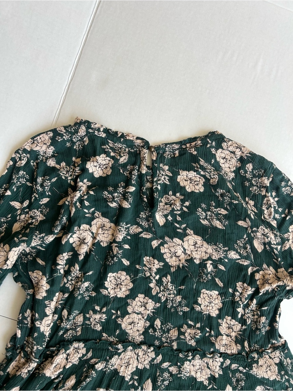 Long Sleeve Forest Green Floral Tiered Mini Dress - Picture 5 of 8